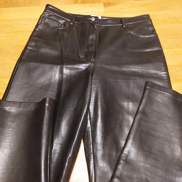 Wilfred Aritzia 'The Melina Pant' Black Vegan Leather High Rise Trousers sz 10